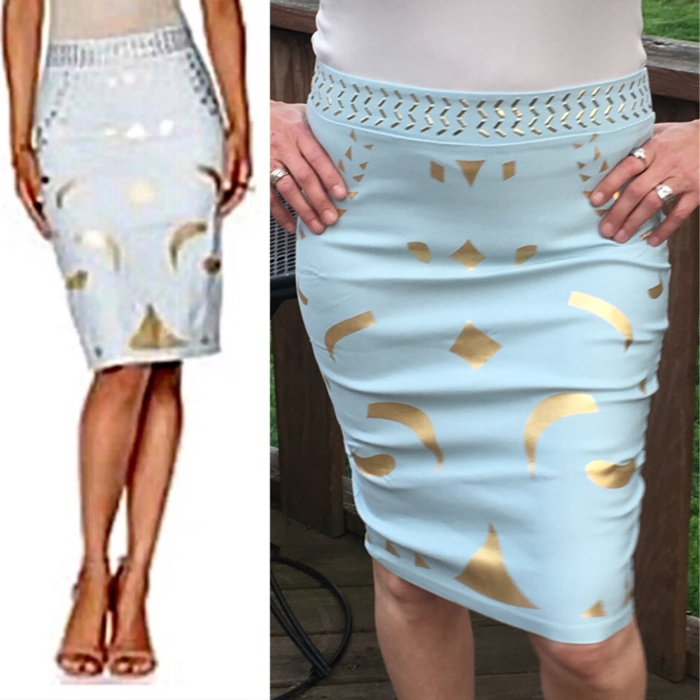 - Wendy Williams Sz 4 Embellished Gold Foil Pencil Skirt! NEW!